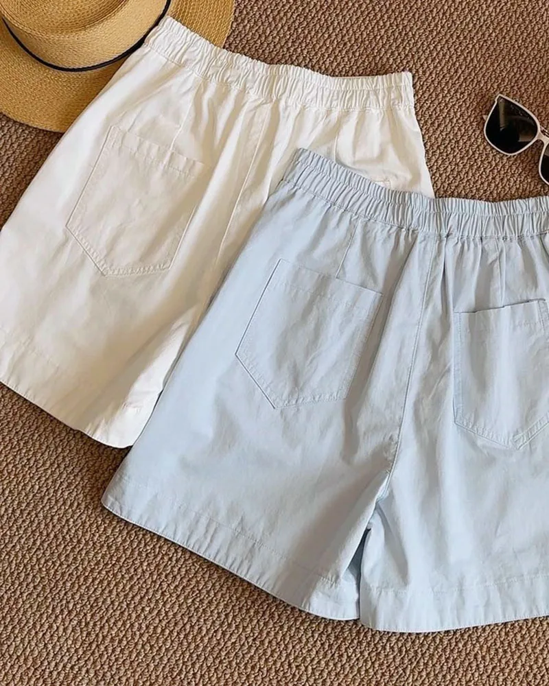 2025 Pantaloncini nuovo stile in cotone lavato Pantaloni a gamba larga a trapezio comodi ed eleganti per l'estate con design a vita alta