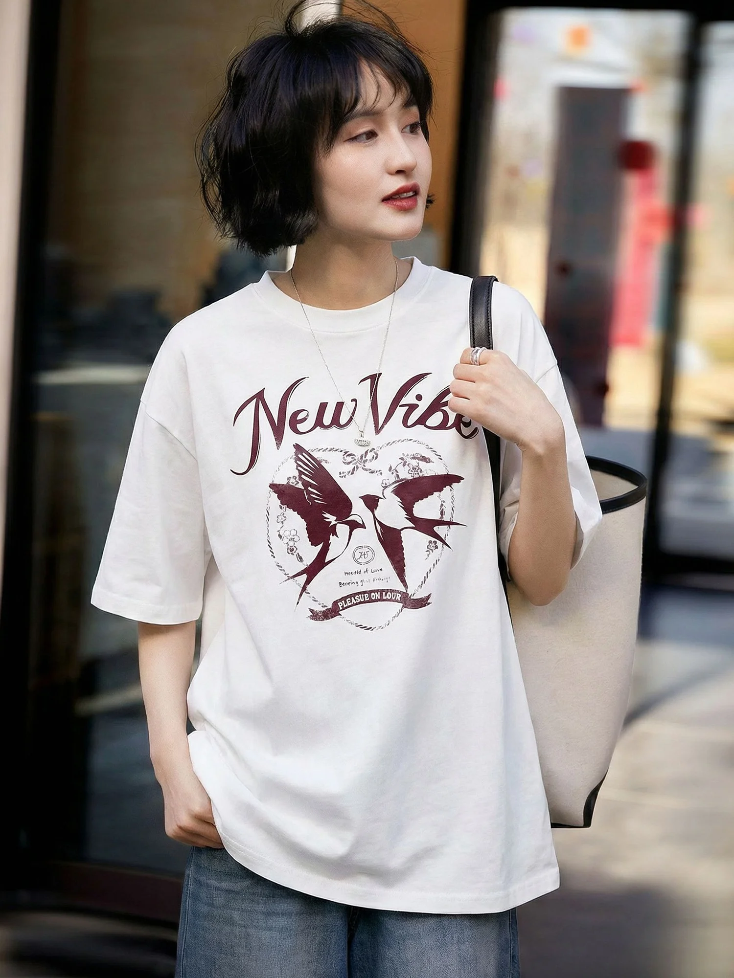 

Хлопковая футболка Chivirin с круглым вырезом, дышащая, влагоотводящая, с принтом, свободного кроя, летняя, для повседневной носки, женский модный топ