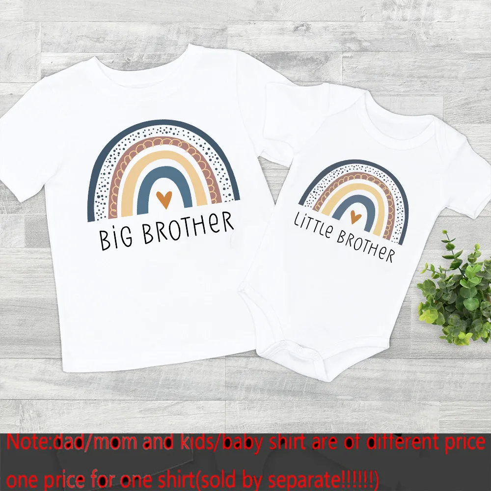 Rainbow Big Brother Little Brother Matching Outfit T Shirts Summer Sibling T-shirt Children Short Sleeve Tops Girls Boys Clothes