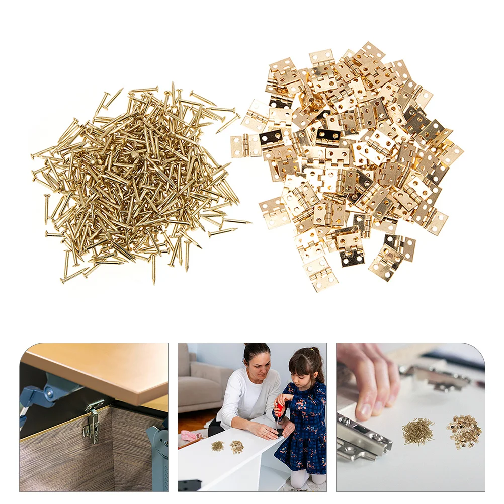 

50 Pcs Cabinet Hinges 2 Points Mini Wooden Furniture DIY Accessories Small Chest Golden Decorative Drawer Folding