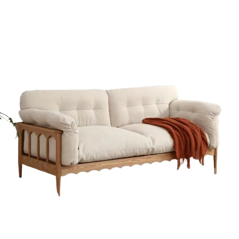 Japanese-style solid wood sofa, natural wood cream-style cherry wood, Nordic minimalist , fabric technology fabric