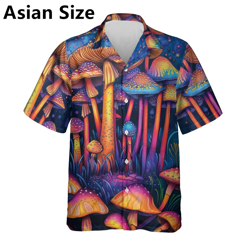 Funny Mushroom Graphic Hawaiian Shirts For Men Fashion Summer Lapel Button 3D Printed Kids Tops Casual Oversized Harajuku Blouse