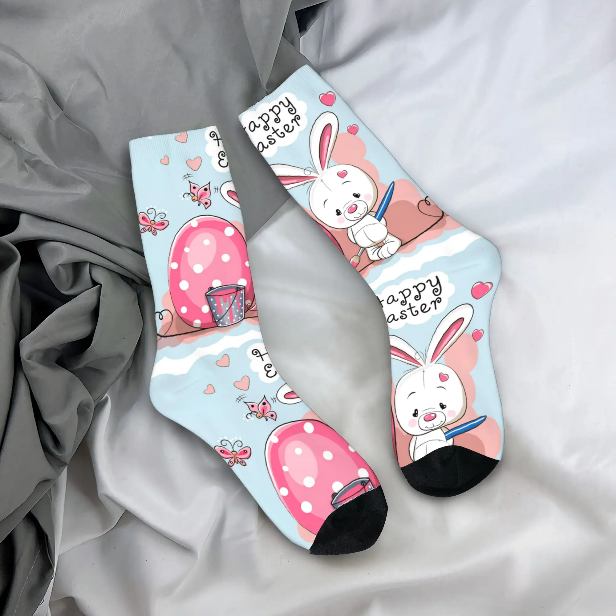 

Cute Rabbit Painting Easter Eggs Stockings Modern Socks Men Quality Socks Spring Skateboard Custom Non Slip Socks Gift