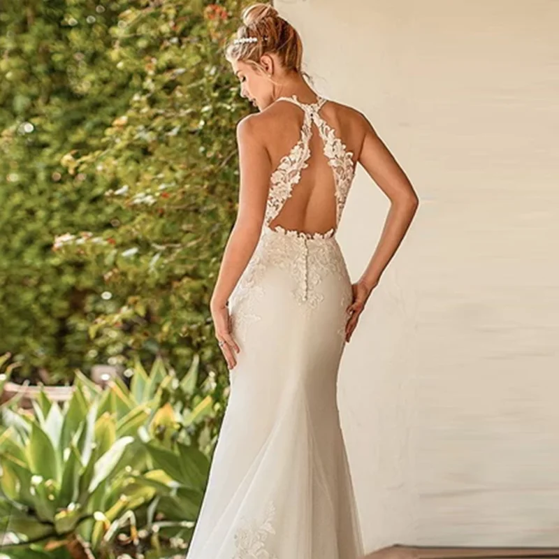 Sexy V-Neck Backless Wedding Dress Mermaid 2024 Fashion Lace Sleeveless Bridal Gown For Women Wedding Gown Pleat Robe De Mariée