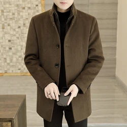 Men's Long Wool Coat High Quality Trendy Fashion Handsome Solid Color Wool Trench Coat with Removable Thickened down Inner Liner