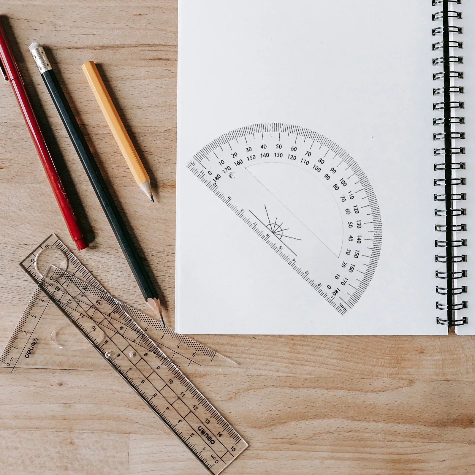 5pcs Plastic Half Circle Protractor 180 Degree Geometry Measuring Tool Student School Supplies Multi-Function Drafting Ruler