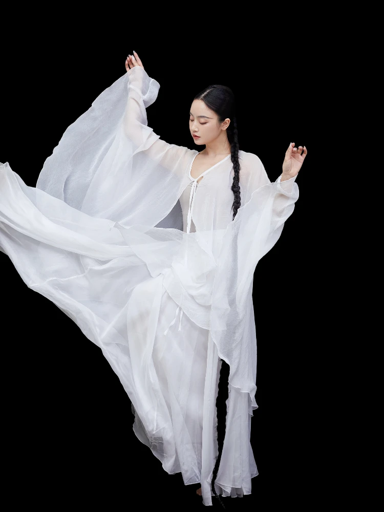 

Комплект костюмов для народного танца Ele Jazz, струящаяся футболка и юбка, ансамбль, сказочное платье для выступлений, мифическая атмосфера, полиэстер