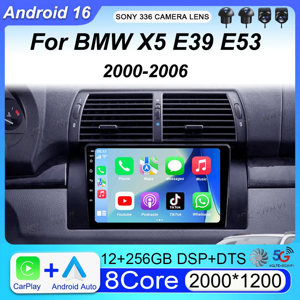 

Car Radio Android 16 For BMW X5 E39 E53 1999 2000 - 2006 Carplay Auto Navigation Video DSP 360 Camera Head Unit BT Stereo Player