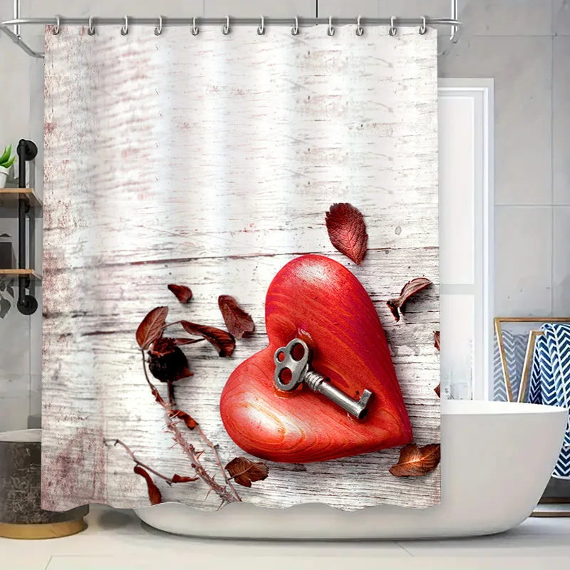 

Шикарная красная занавеска для душа в форме сердца с винтажным дизайном ключей, декор для ванной комнаты для улучшения дома