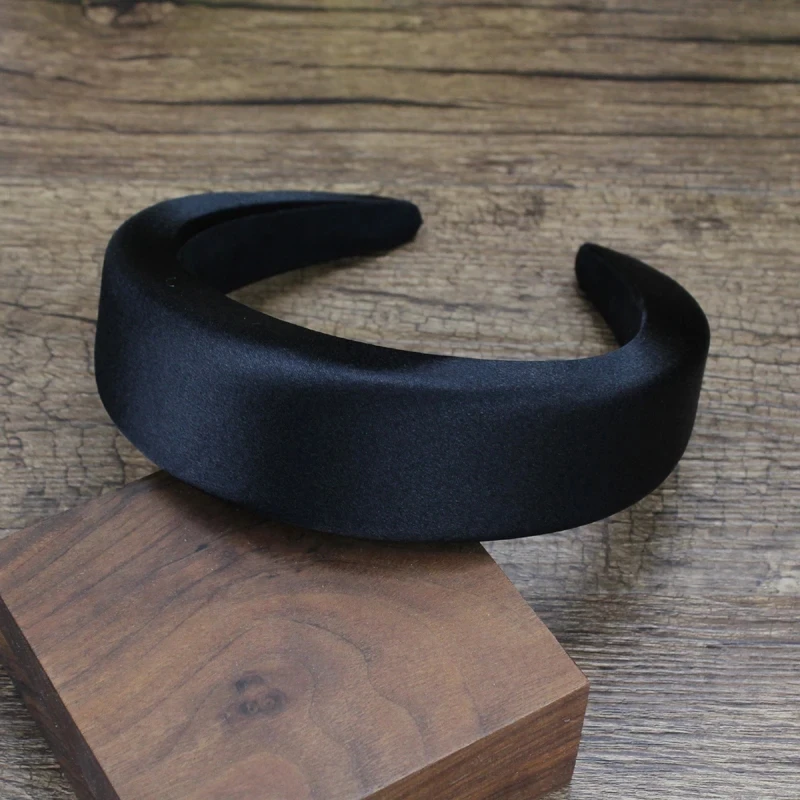 40mm Width Padded Satin Hairbands Solid Color Thicker Simple Headbands DIY Wedding Hair Accessories For Women Girls Hair Hoop