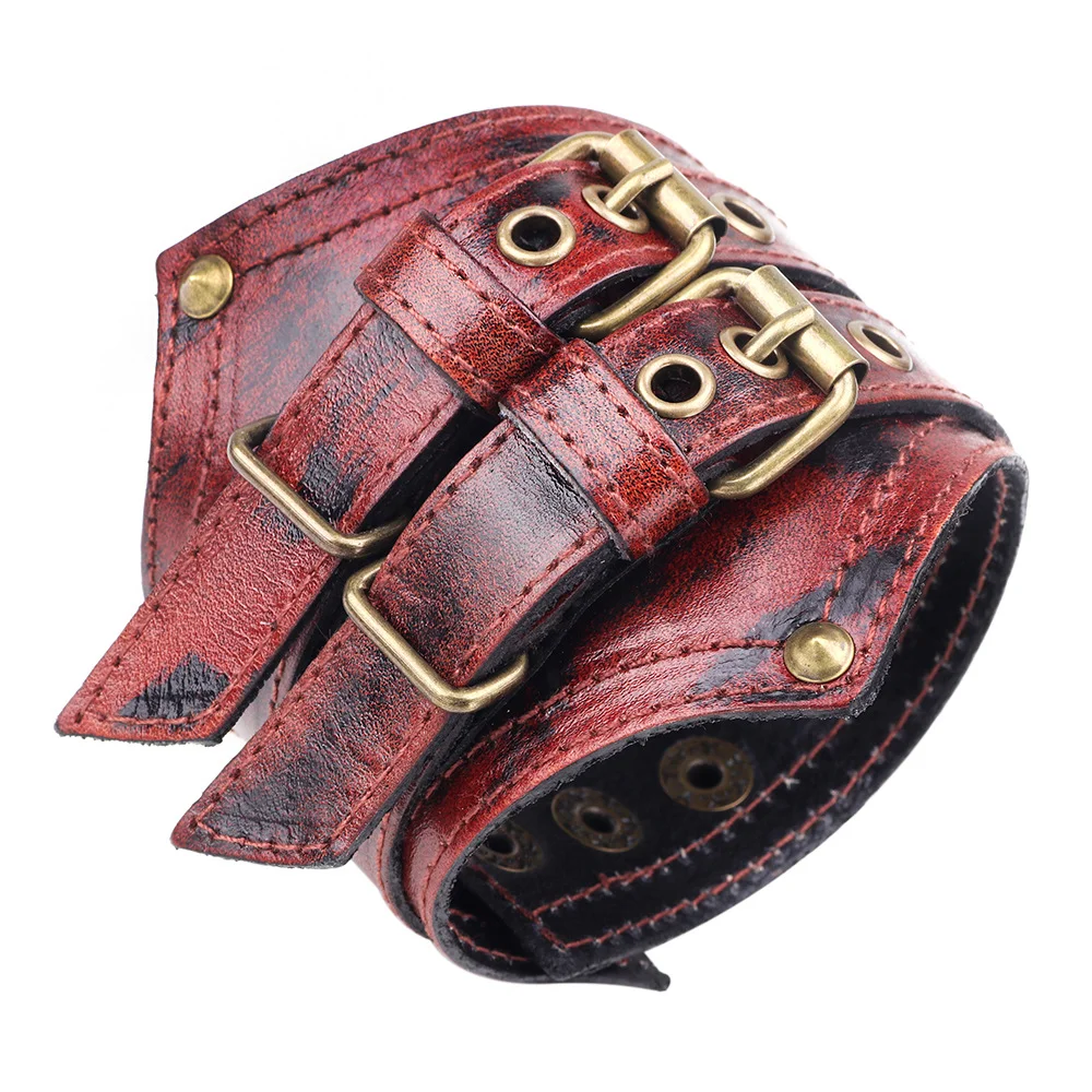 Rock Retro Cowhide Men's Bracelet Two-layer Cowhide Men's Bracelet Wide Leather Bracelet Lovers Gift