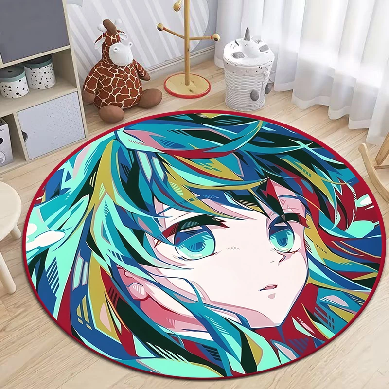 D- Demon Slayer Japanese Anime HD Print Round Carpet.Bedroom,Balcony,Entry Door,Chair Non-slip Mat.Gift,Picnic,Home Decorat,Rug