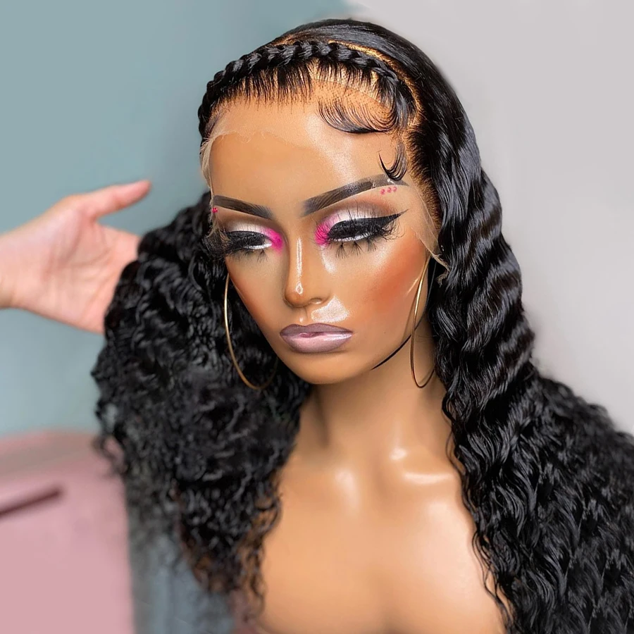 

Natural Black Soft Glueless 26“Long 180Density Kinky Curly Lace Front Wig For Women With BabyHair Preplucked Daily Cosplay