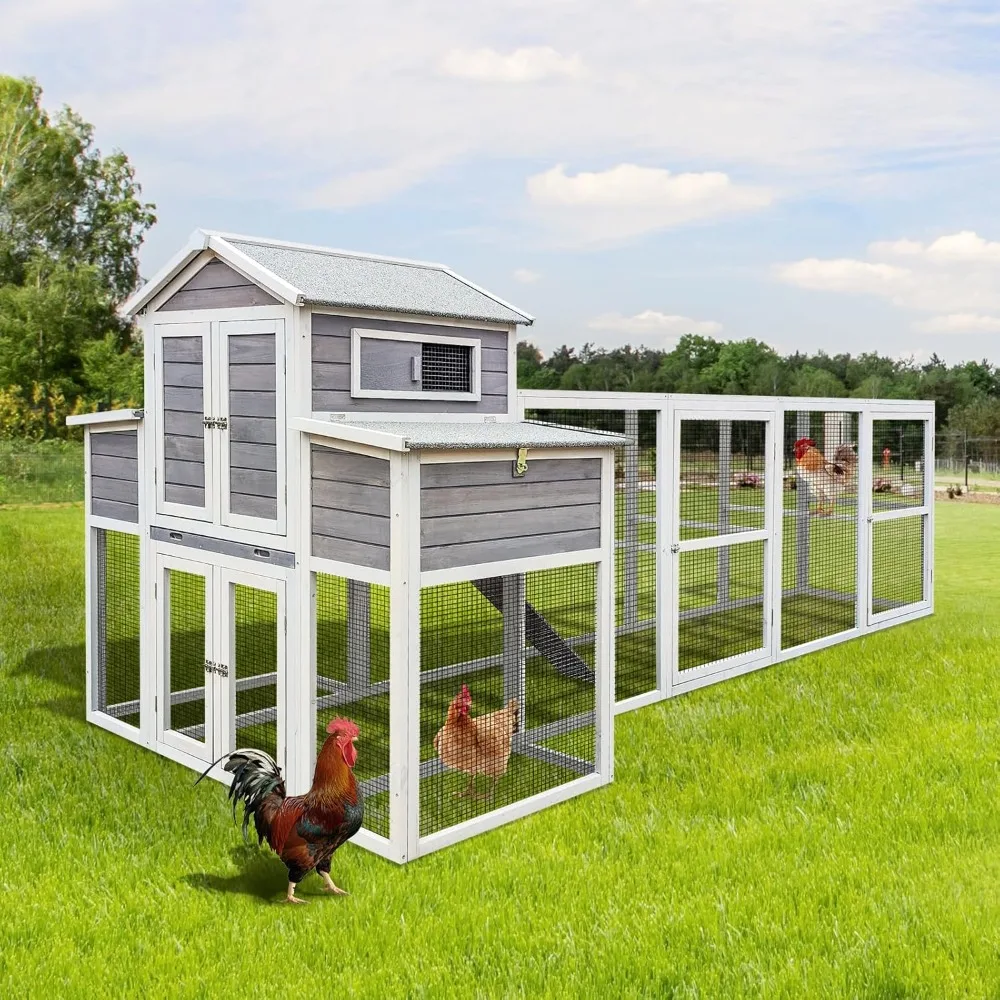 

Outdoor Wooden Oversized Chicken Coop with Two Chicken Coops and Sliding Doors, Rust Resistant Metal Wire Poultry Cage, 150 Inch