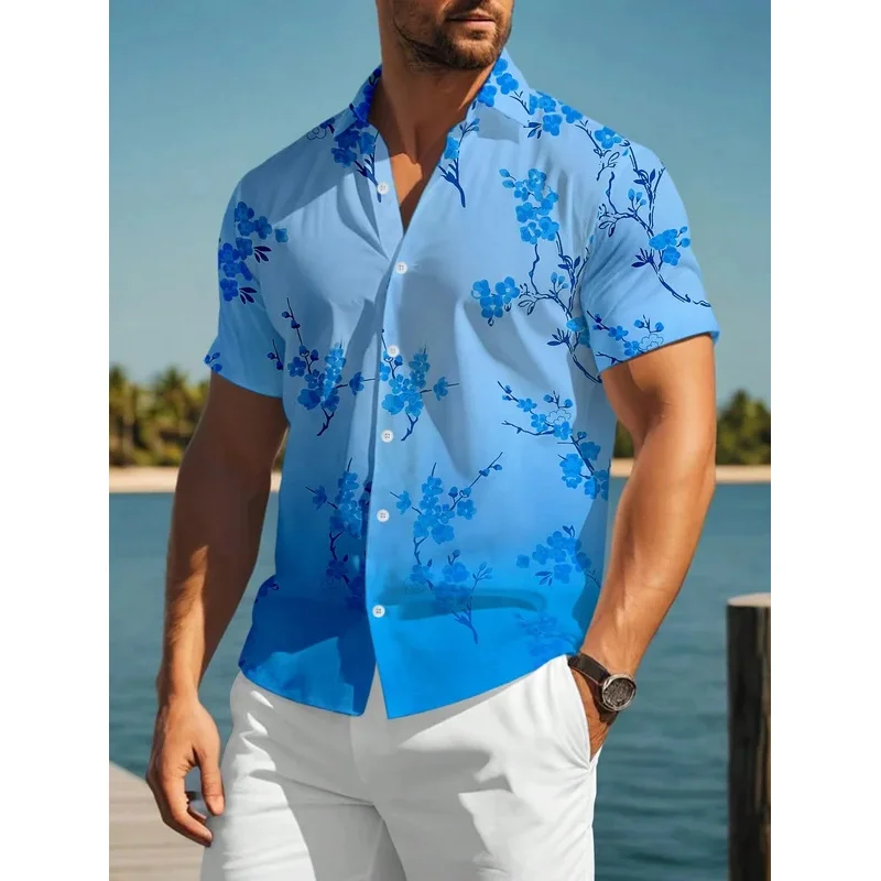 MEN'S Hawaiian Shirts Button-Down Floral Print Short Sleeve Shirt With Irregular Floral Cut For Casual & Vacation In Summer