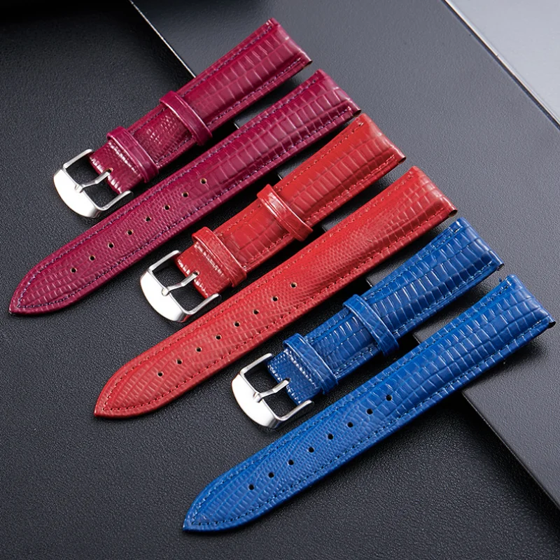 NEW Bright Lizard Pattern Leather Watchband Black Brown Red Blue Purple 5 Color Available 12mm 14mm 16mm 18mm 20mm