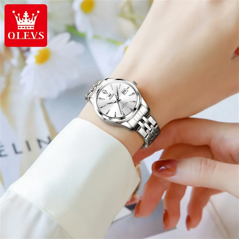 OLEVS Women's Watches Fashion Light Luxury Golden Stainless steel Quartz Watches Waterproof Luminous Date brand Ladies Watches