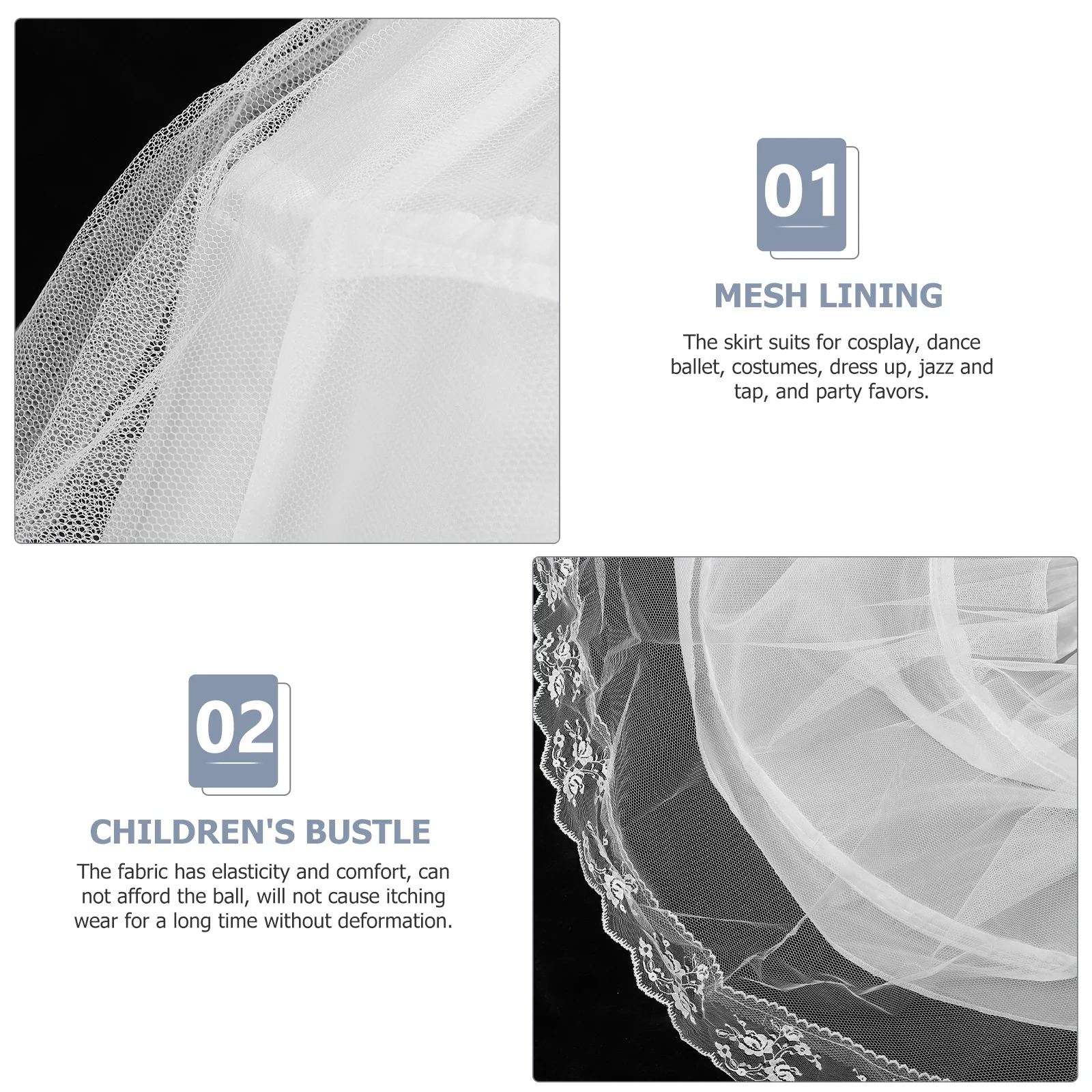 

Children Petticoat White Lace Mesh Underskirt Wedding Dress Elastic Comfortable Skirt Support Ballet Jazz Party Costume