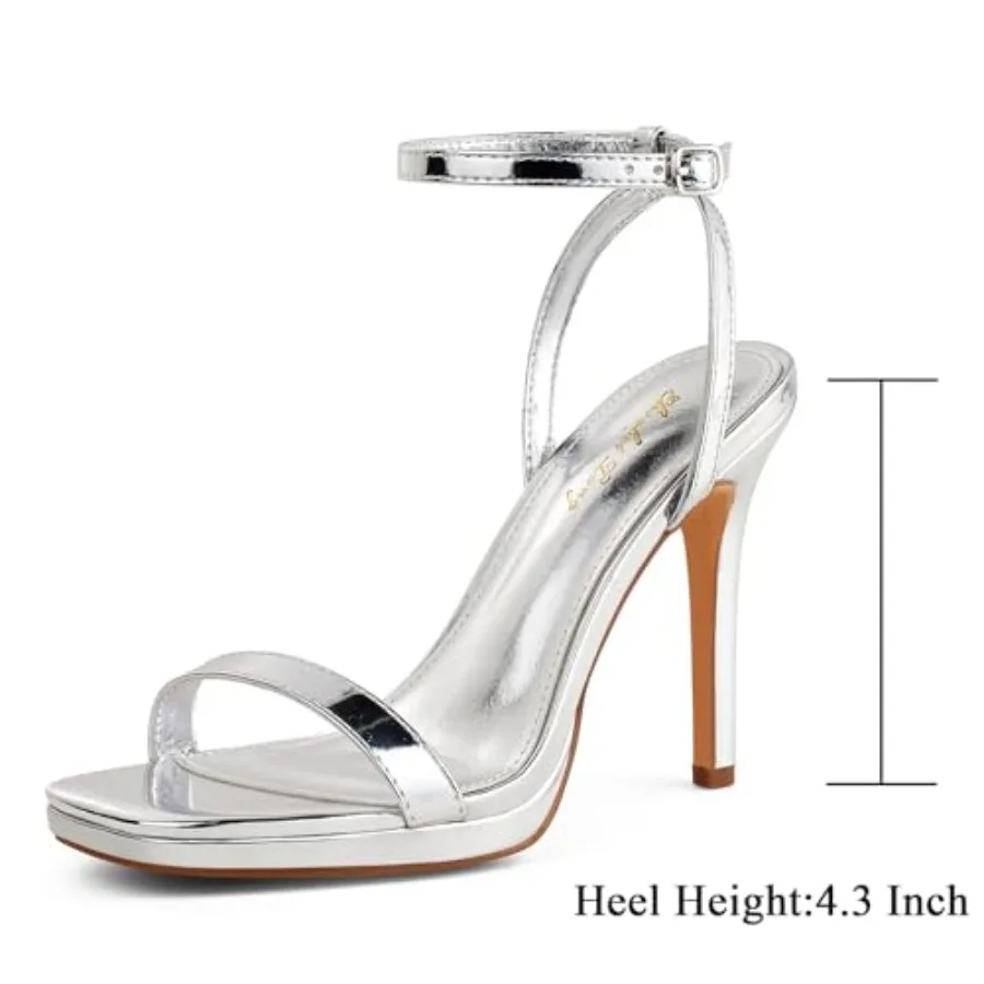 Elisabet Tang Women's Stilettos Heeled Sandals Open Square Toe Heels, 4.3 Inch Open Toe Strappy Sexy High Heels Ankle Strap Buc - view 5