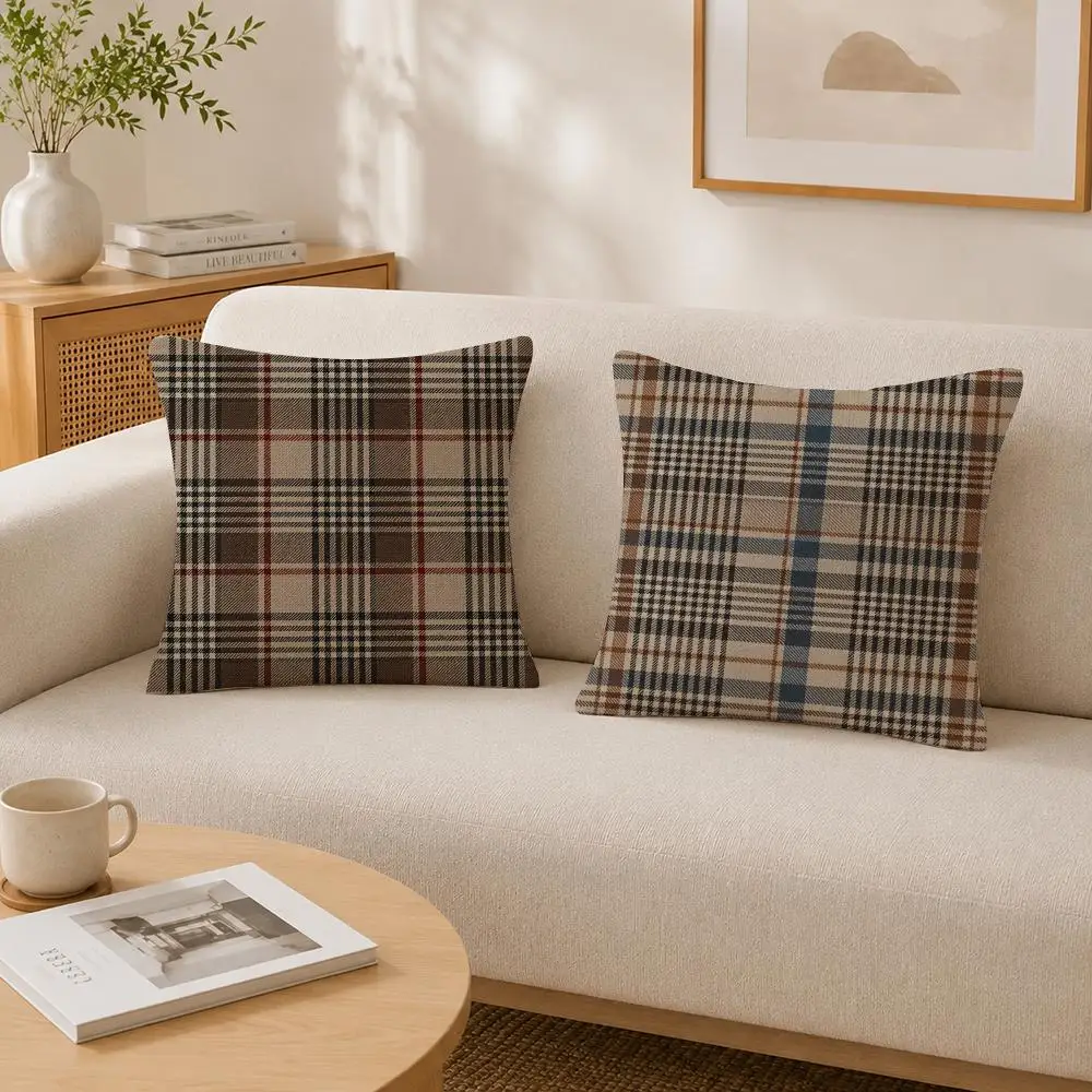 Pattern Glen Check Cushion Cover Soft Fluffy Short Plush Throw Decorative Cushion Covers for Sofa Bedroom Home Decor