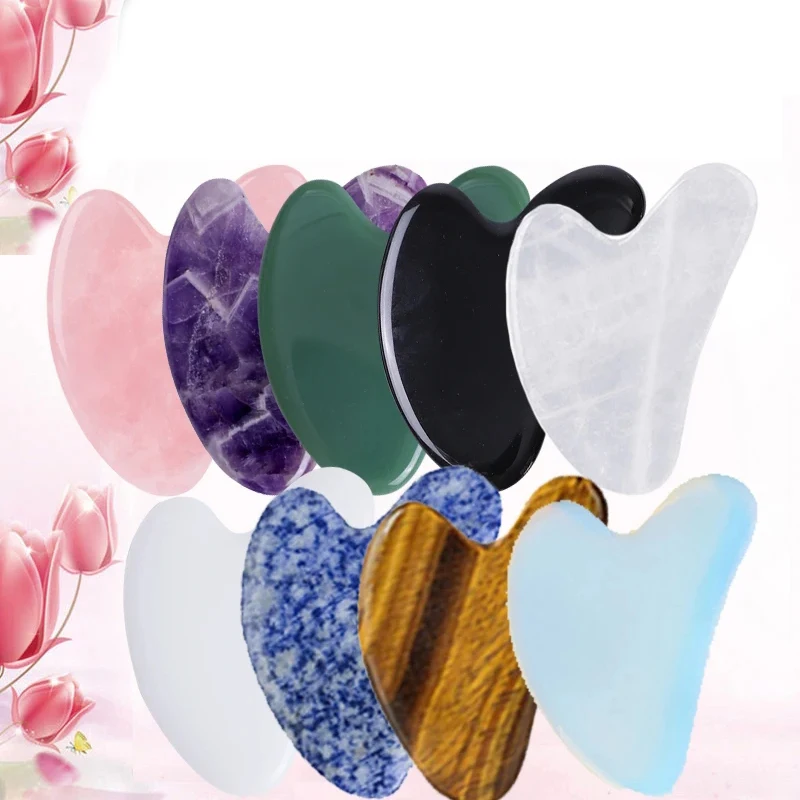 10pcs Natural Jade Gua Sha Set Rose Quartz Obsidian Amethyst Gouache Scraper Jade Massager Facial Lifting Beauty Skin Care Tools