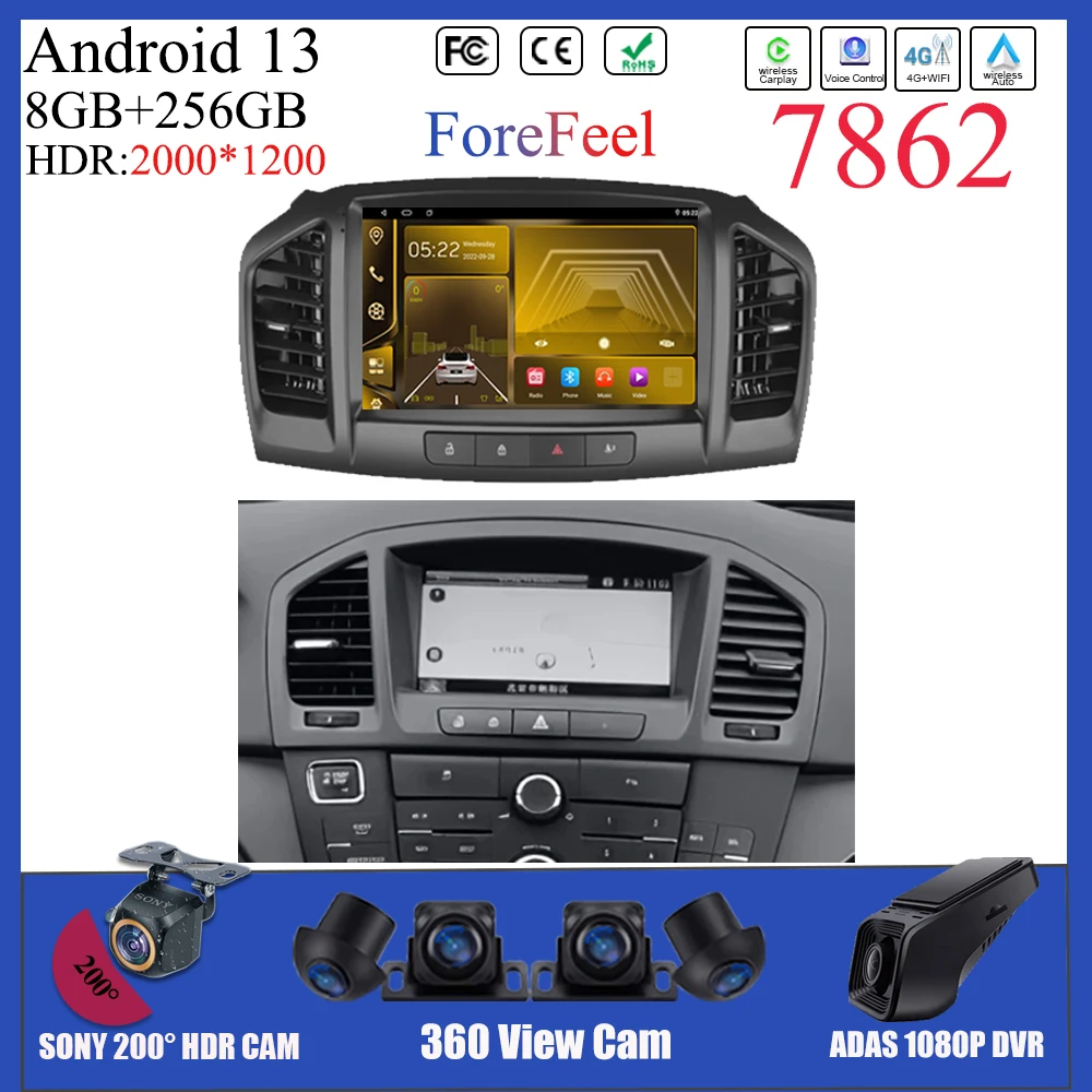 Car Radio Carplay Android 13 For Opel Insignia 2008--2012 For Buick Regal 2009 - 2013 Navigation GPSStereo 4G Wifi No 2din DVD