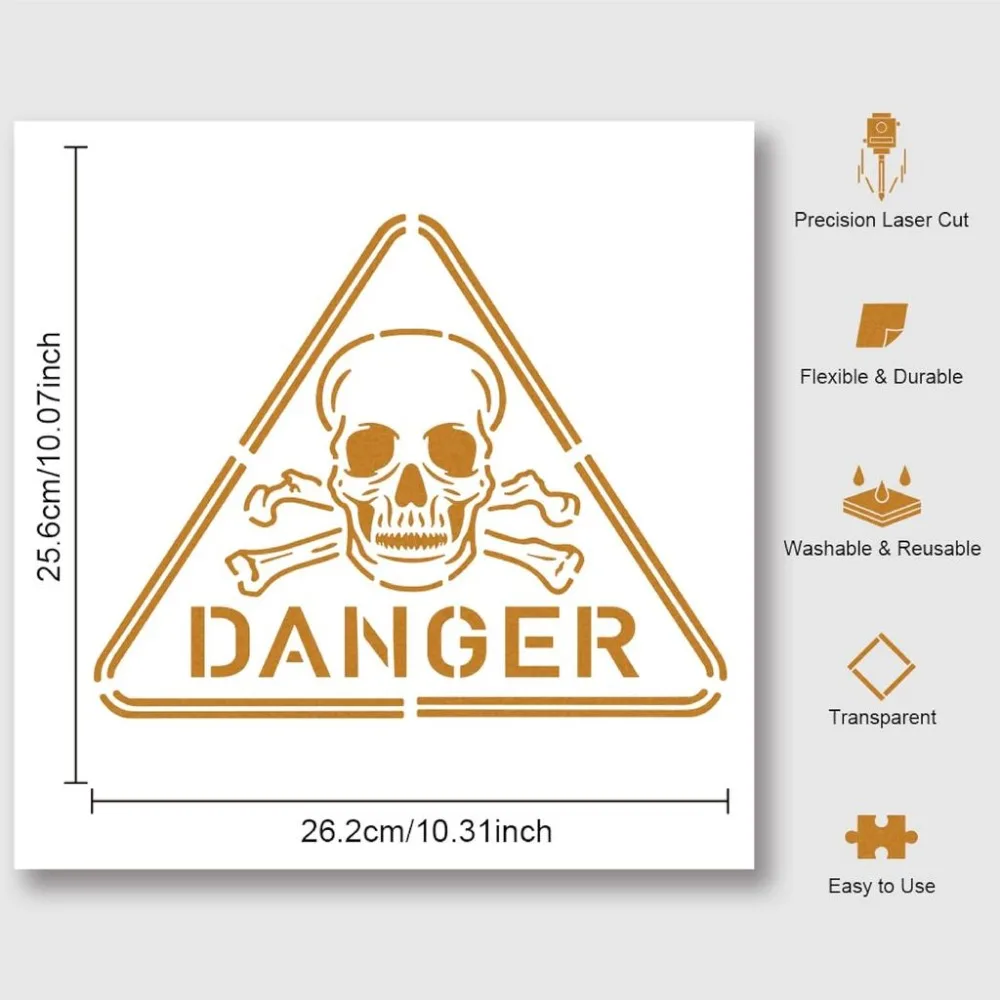 Warning Sign Painting Stencil 11.8x11.8inch Danger Words Painting Stencils Hollow Out Art and Craft Stencils Reusable Templates