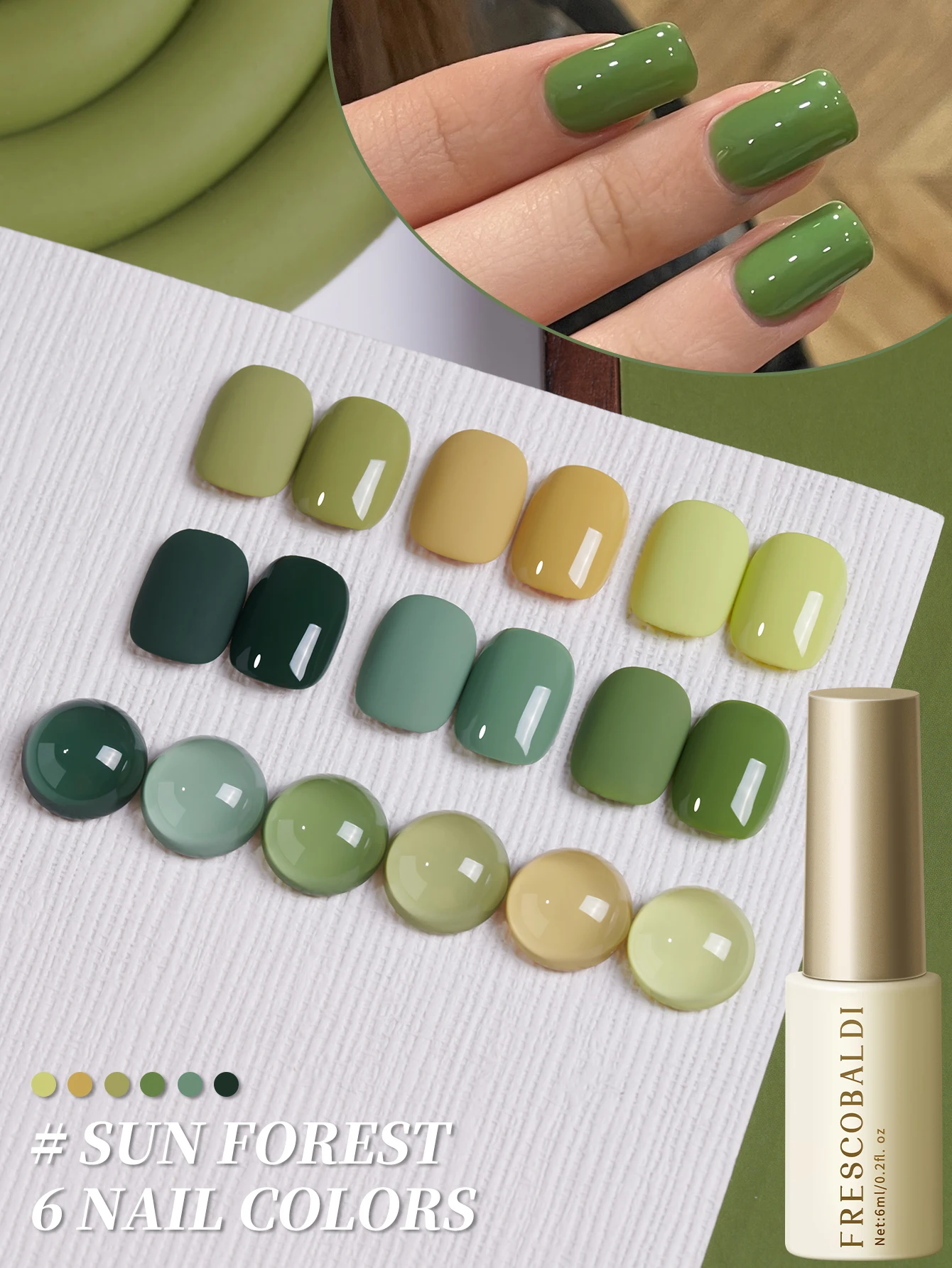 

6pcs 2025 spring and summer new Internet celebrity popular green series nail polish glue avocado green matcha nail art