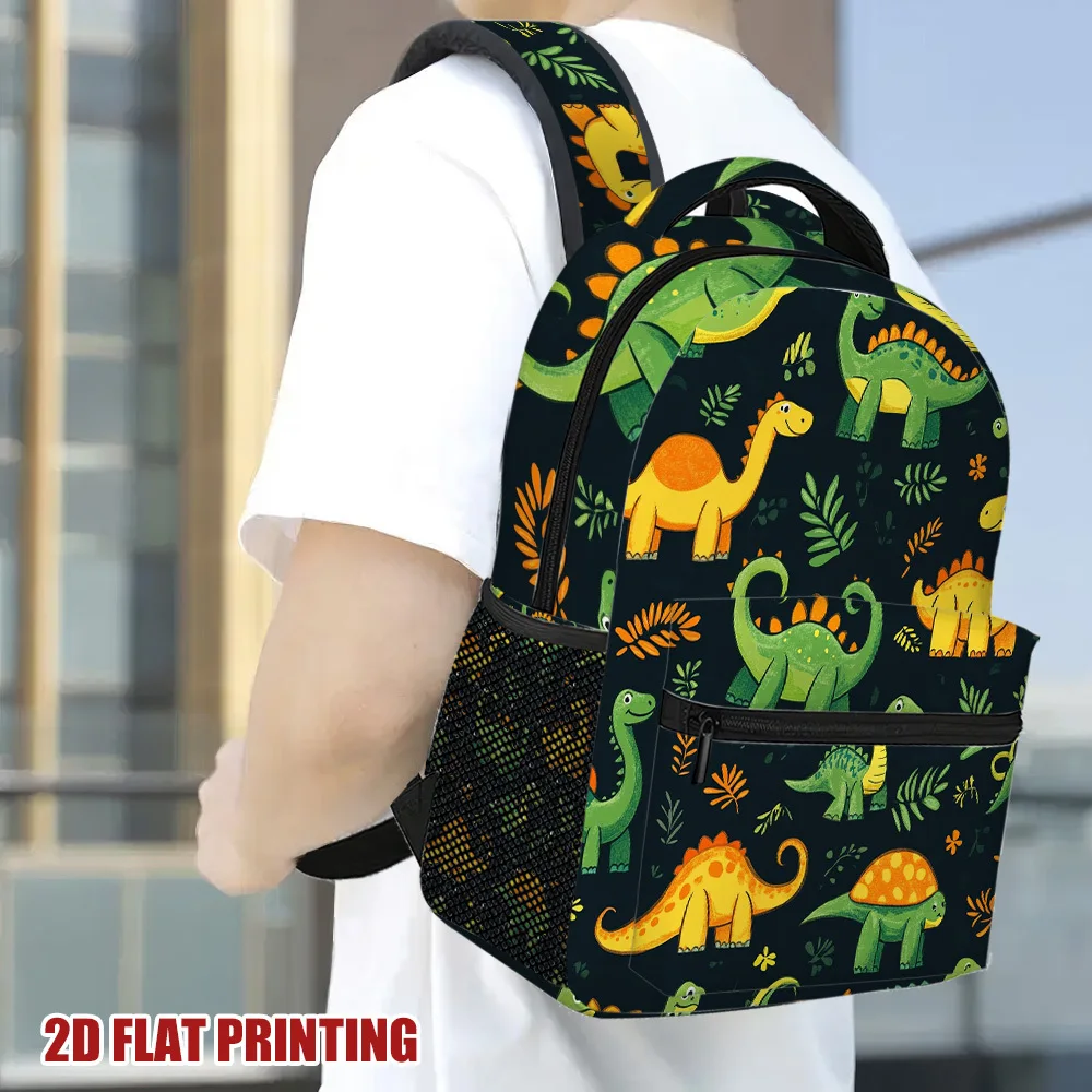 Dinosaur Parade Backpack Vibrant T-Rex Triceratops Print Lightweight Compact Design with Multiple Compartments