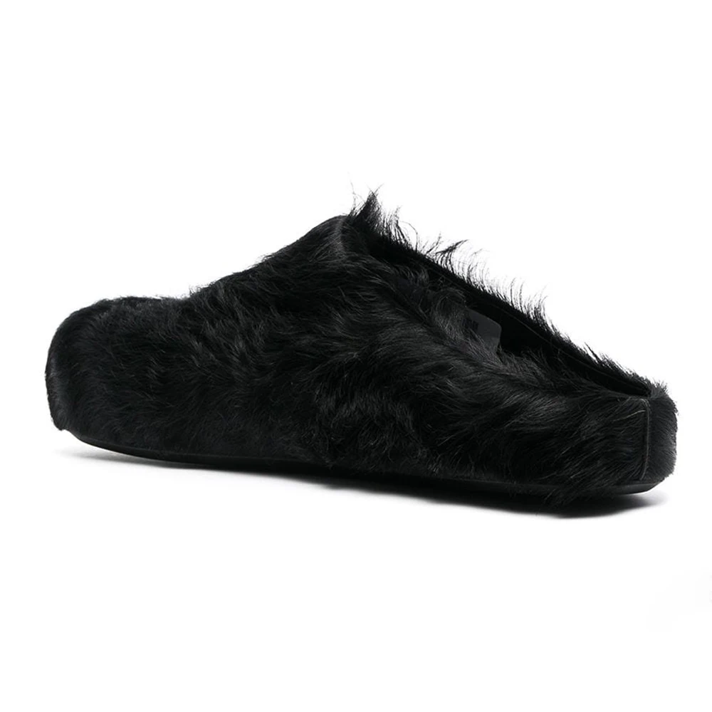 

Italy Real Leather fur Slippers Women 2023 Horsehair Shoes Slides Mule Runway Flats Thick Sole Leisure,Luxury Designer Brand