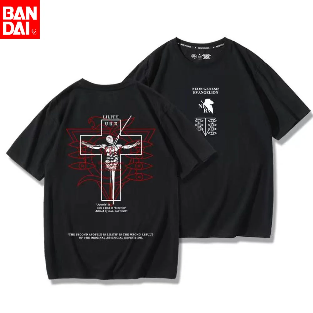 Camiseta Negra con Estampado de Lilith y NERV Cross de Neon Genesis Evangelion, Verano 2026, Estilo Urbano Oversize, Camiseta con Gráficos de Anime para Hombre y Mujer