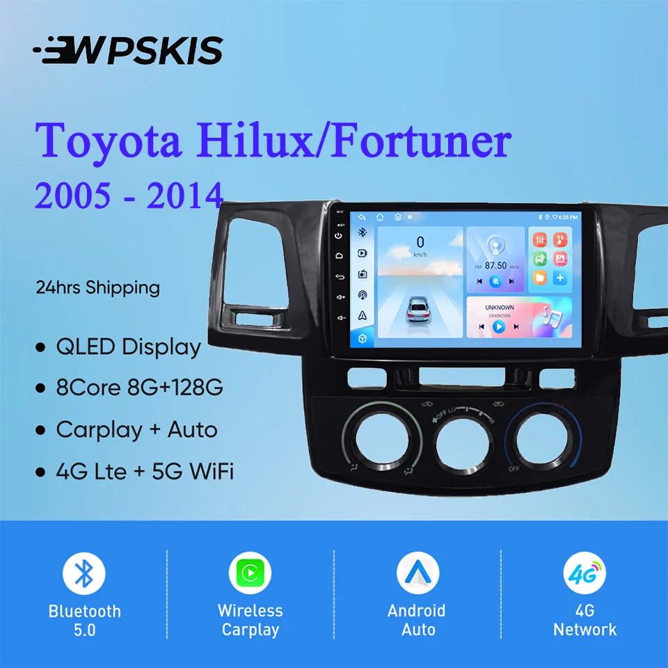 Android 14 8G 128G For Toyota Hilux Fortuner 2005 2010 2015 Car Gps Navi Monitor PC Tablet Multimedia Entertainment system