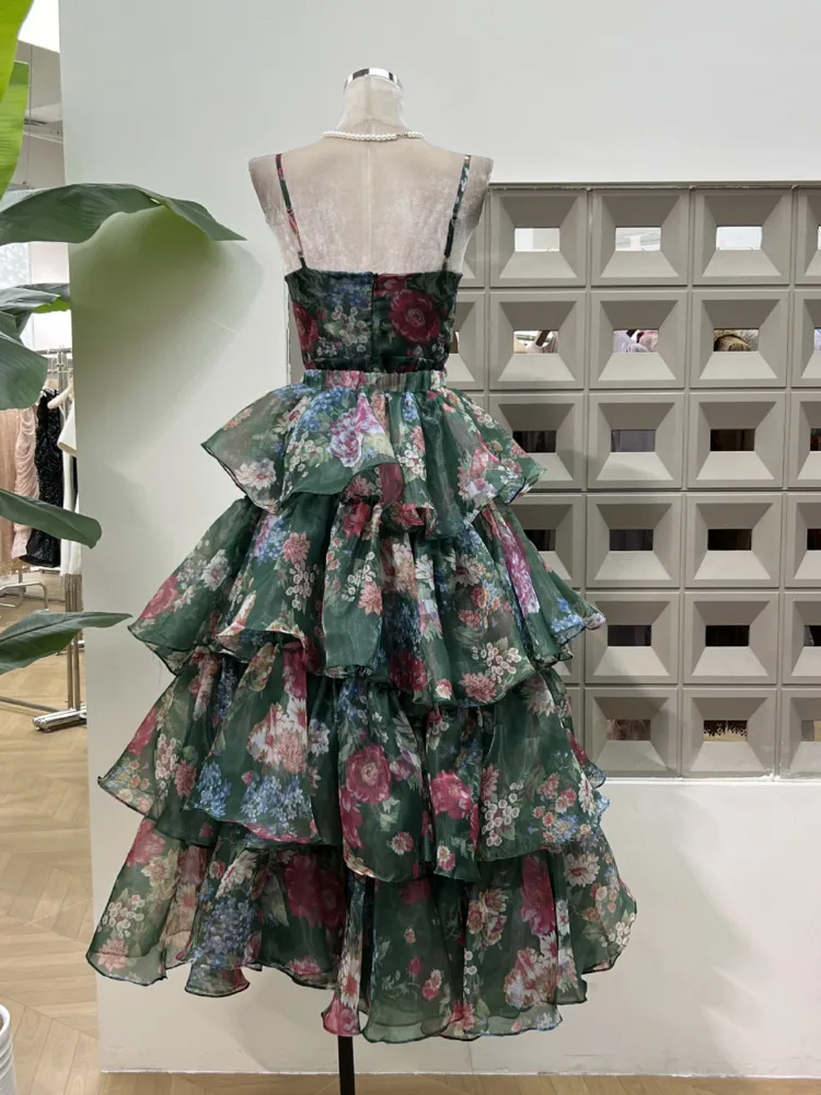 DFDG Bow Organza Elegancka, temperamentna spódnica na ramiączkach Warstwowa spódnica z ciasta dla kobiet Wiosna i lato Nowa kolekcja 2024