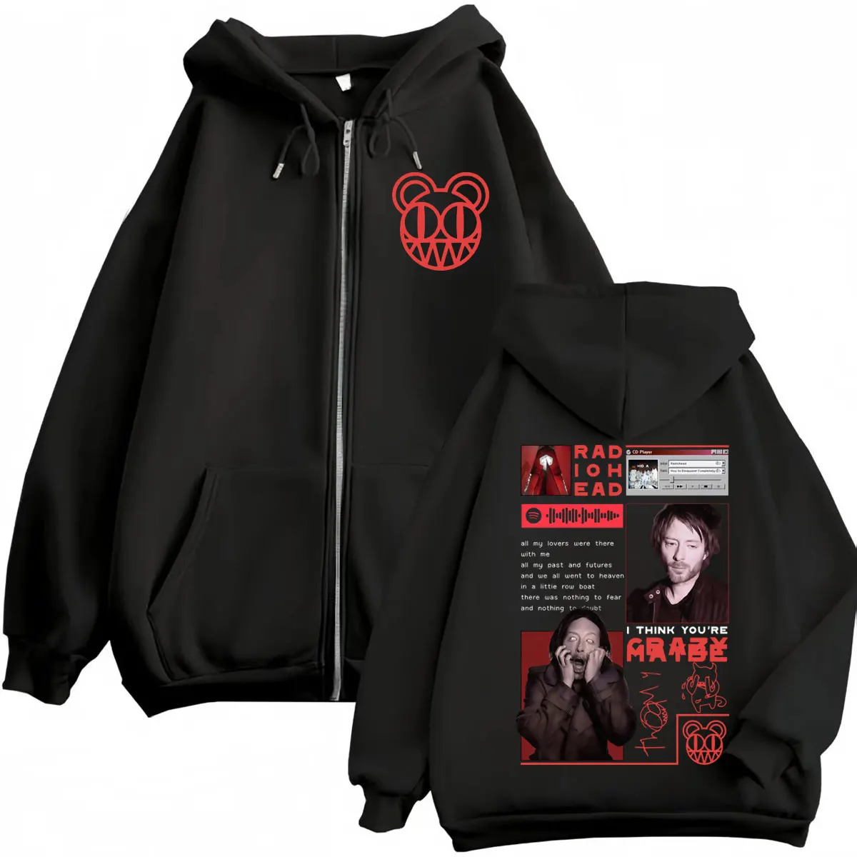 

Radiohead Album Merch Zipper Hoodies Rock Fashion Vintage Zip Up Hooded Sweatshirt Men's Women's High Quality Fleece Pullovers