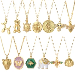 Lovely Necklace for Women Cute Dog Bee Elephant Golden Pendant Woman's Collars Long Stainless Steel Chains Butterfly Necklace