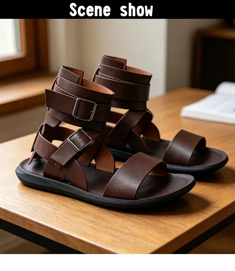Modische Römische Sandalen für Herren, Sommertrend, Doppelriemen, Rutschfest, Weiche Sohle, Atmungsaktiv, Lässige Slip-On Pantoffeln-2530 – Detail 9
