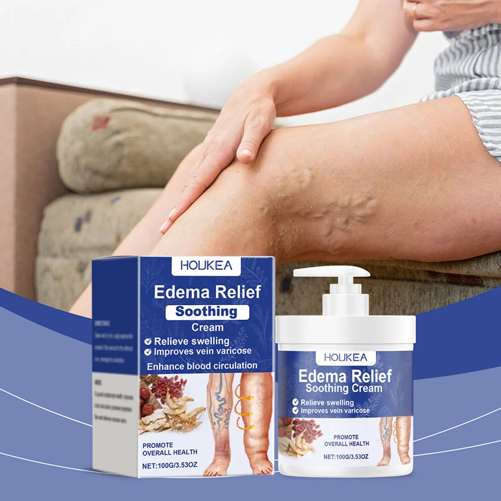 Edema Relief Soothing Cream Swelling Care Lymphatic Massage Cream Improves Vein Varicose Leg Care Soothing Moisturizing Lotion