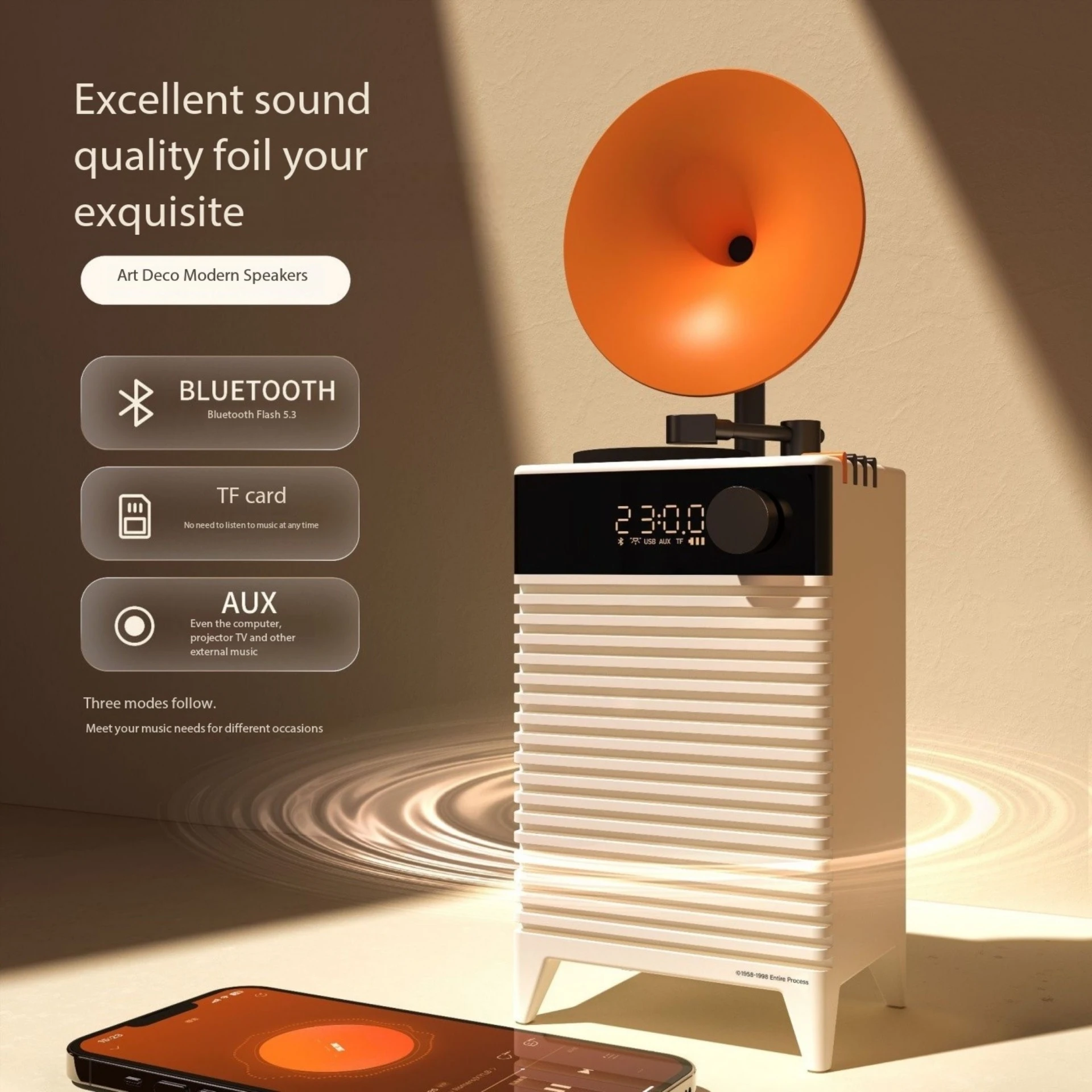 

High-quality Modern Bluetooth 5.3 Speaker Home LED Clock Subwoofer Retro Vinyl Record Ornament Music Box Creative Christmas Gift