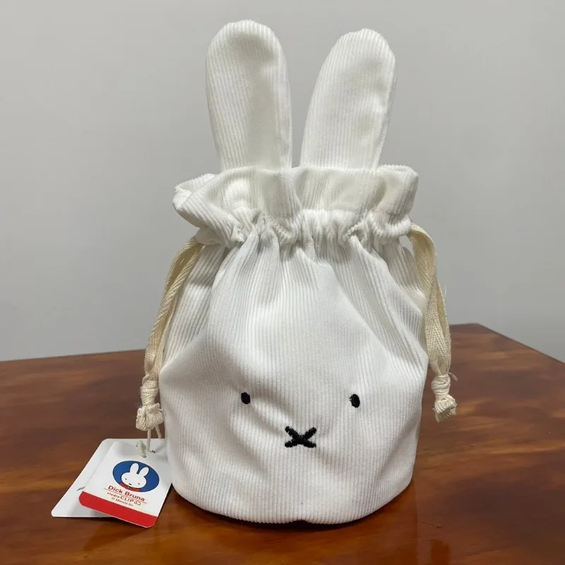 corduroy Miffy rabbit Drawstring Bundle pouch Kawaii lovely travel Portable cosmetic Storage Washing rinsing Money bag package