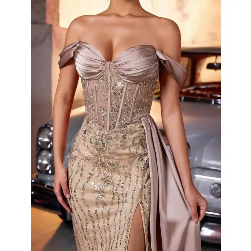 

New Sle Sequin Embroidery Lace Trim Satin oulder Bared Cross Border Stitching Men's Casual Sport Suit Seven Sve Long