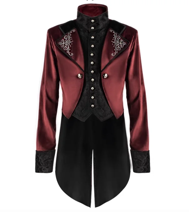 

Tailcoat Medium Length Fake Two-piece Suit Men's Silk Velvet Embroidered Performance Dress