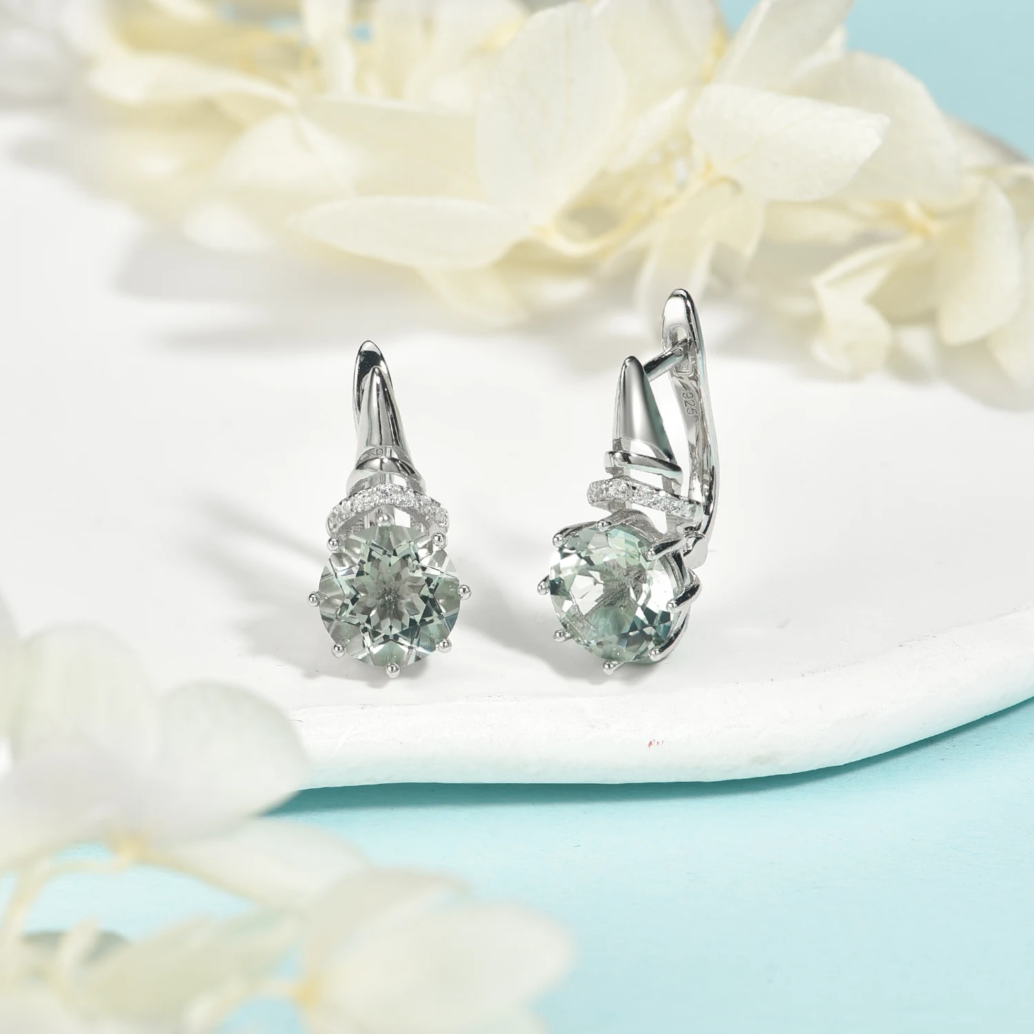 FFGems Classic Design 925 Sterling Silver Natural Green Amethyst Gemstone White Gold Feminine Earrings Fine Jewelry Nice Gift - view 4