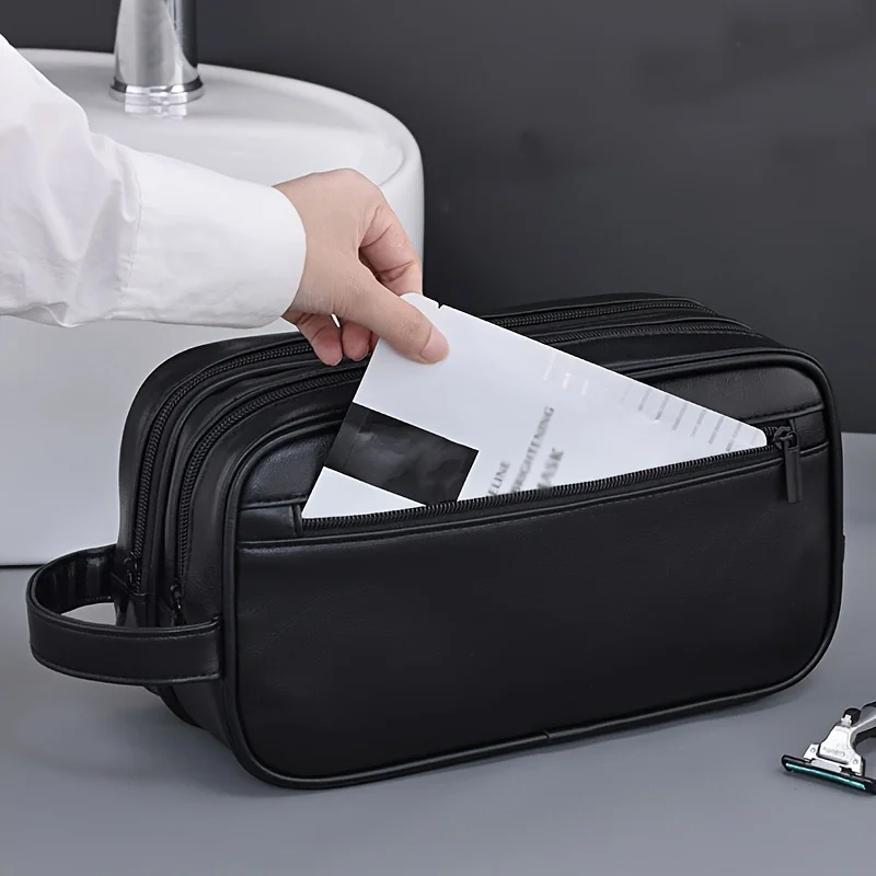 2025, tragbare doppellagige Kulturtasche für Damen und Herren, Sport, Geschäftsreisen, PU-Leder, lässige Handtasche, wasserdichte Make-up-Tasche – Detail 5