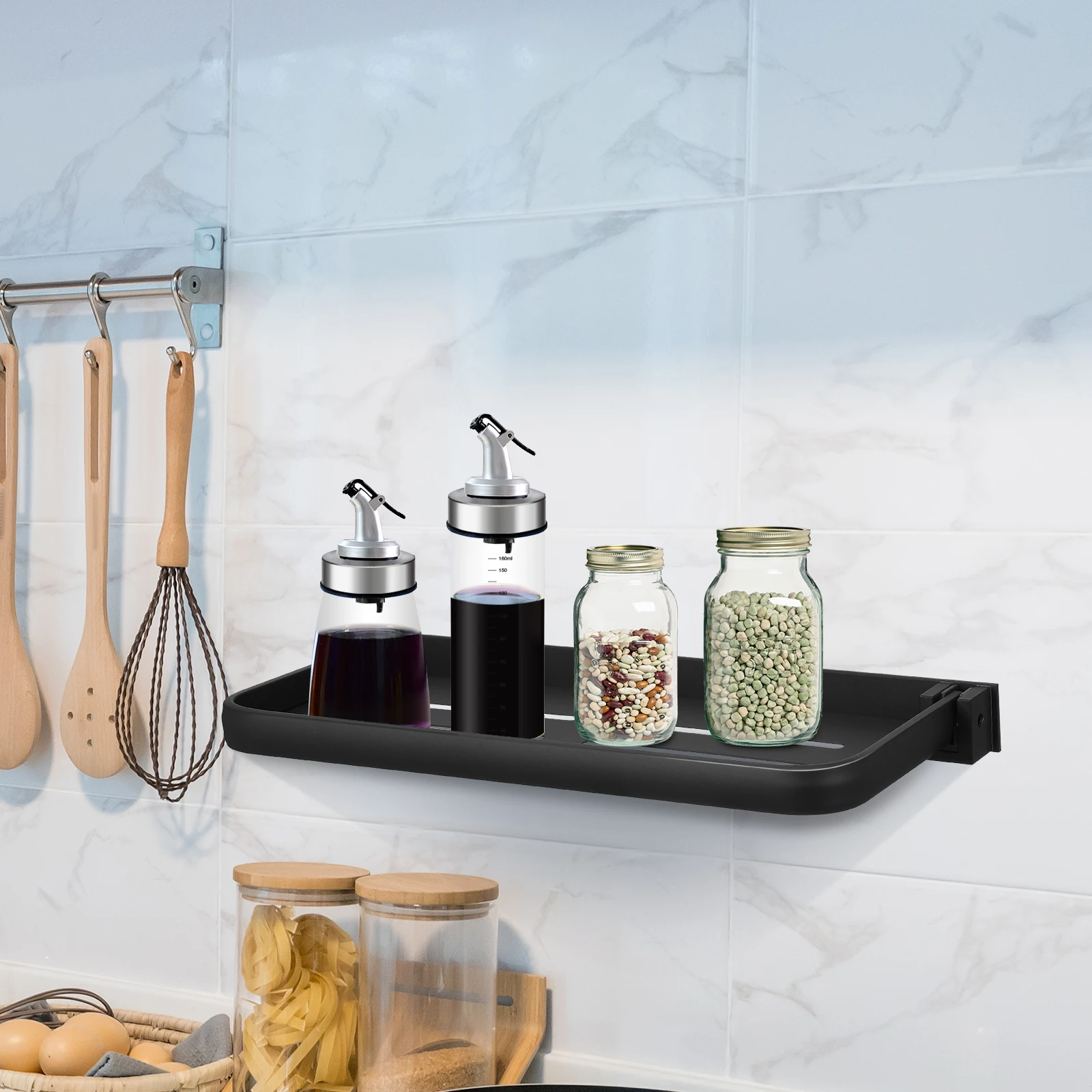 

Folding Bathroom Shelf Wall Mount Foldable Storage Rack Hidden Sink Shelves Metal Countertop Extension Rack