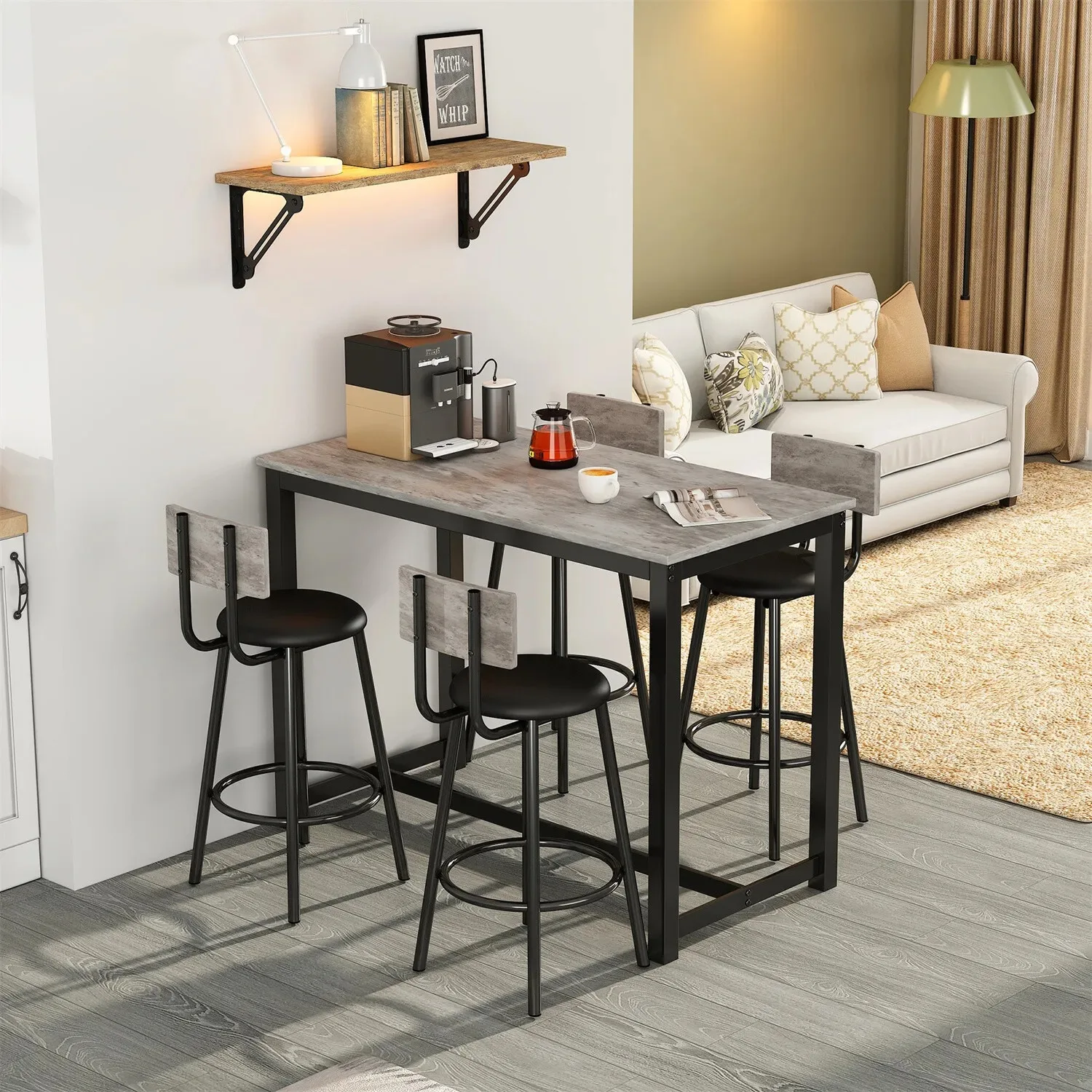 Marble bar table Home dining room Living room Wall long table Leisure solid wood high table and chair combination