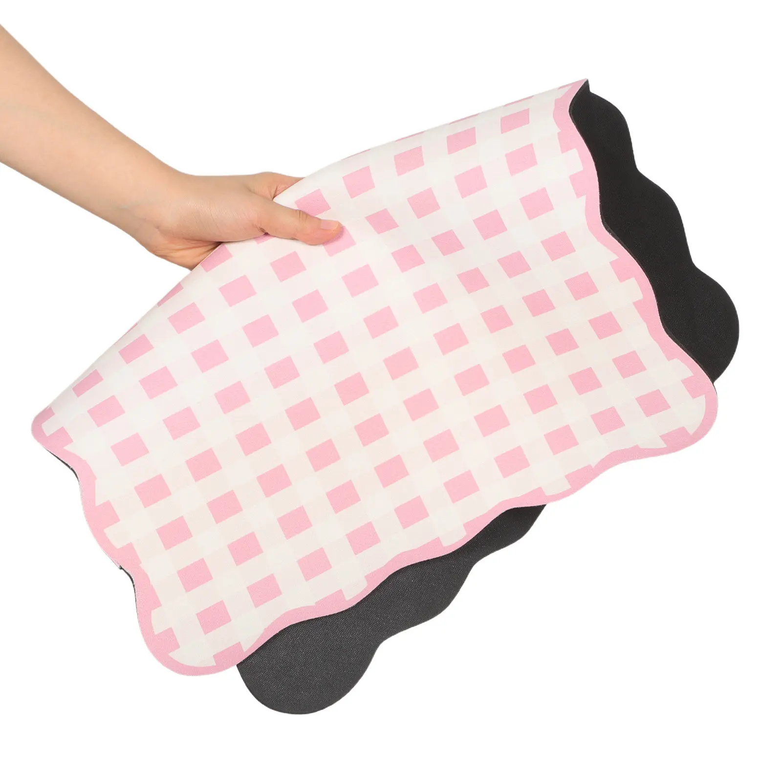 Pink Checkered Absorbent Dish Drying Mat Scalloped Edges Non Slip Kitchen Countertop Draining Mat for Dishes Dish Drying Pad