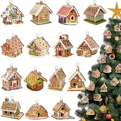 15pcs Wooden Christmas Winter Gingerbread Candy Brown House Hanging Decoration Pendant for Outdoor Festival  Party Gift