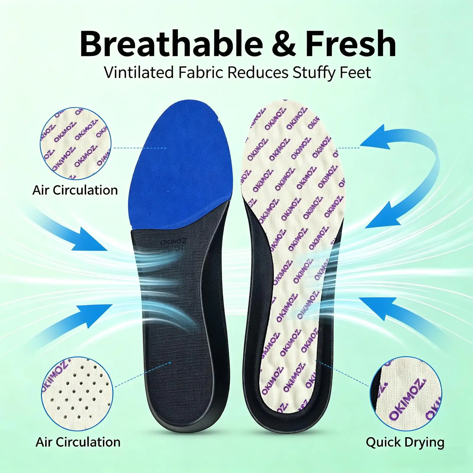 Okimoz Massage Orthopedic Insoles Arch Support Shoe Inserts Shock Absorption Foot Pain Relief Pads for Men Women Flat Feet