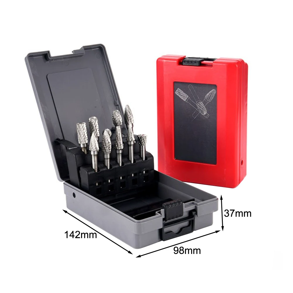 10pcs Carbide Burr Double‑cut Flutes Rotary File Grinding And Polishing Tools With Storage Case For Metal Grinding Deburring