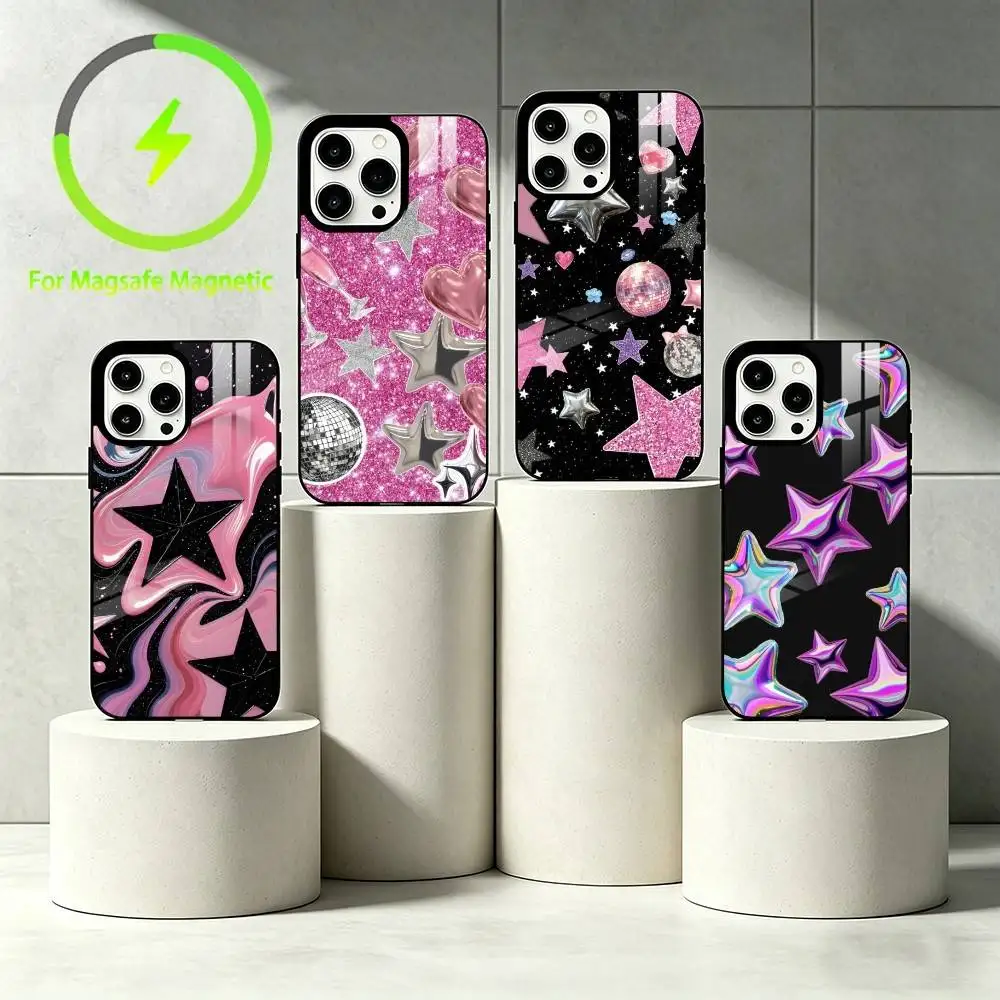 Y2K colorful laser Phone Case For  Mirror wireless magnetic coverIPhone 17 16 15 14 13 12 11 Plus Shockproof and scratch-proof